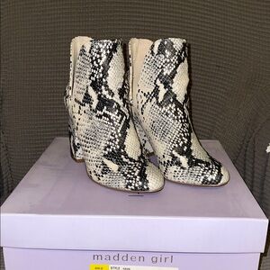 Madden Girl Black and White Snake Print Booties